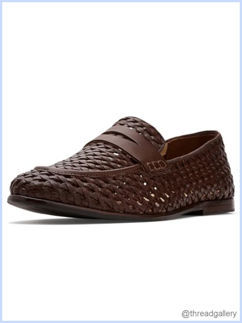 Woven Slip-On Leather Loafers Flat Comfort Cushioned Insole